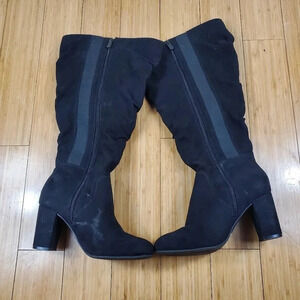 Torrid Black Faux Wide Calf Suede Slouch Block Heel Knee-high Boots Size 6.5W